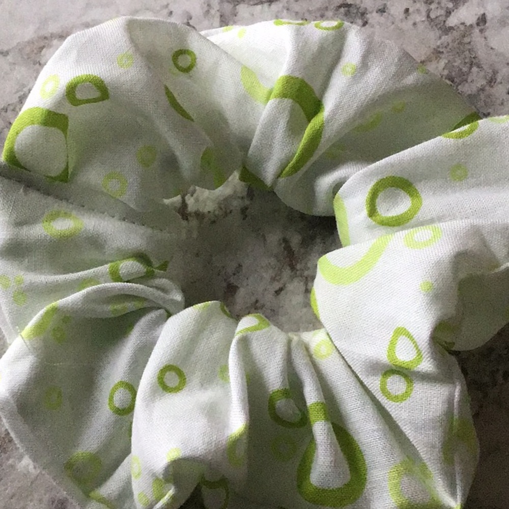 Lime green olive white circle scrunchie scrunchies